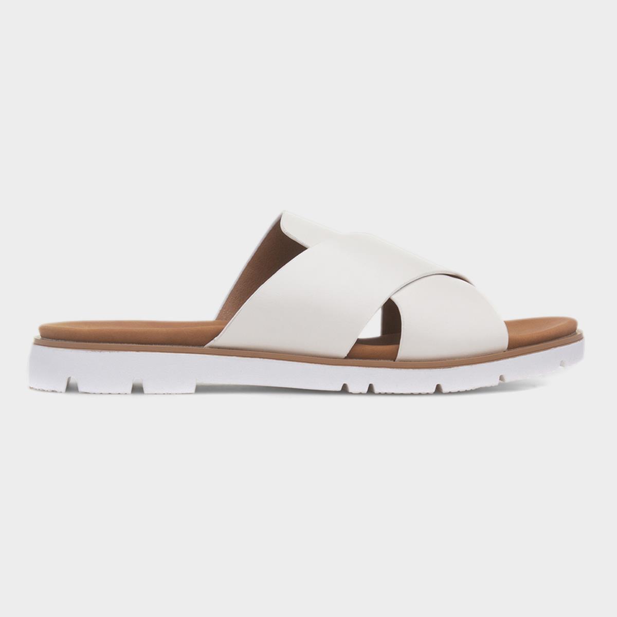 Chloe Womens White Crossover Mule Sandal