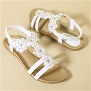 Lilley Womens White Flower Crochet T-Bar Sandal (Click For Details)