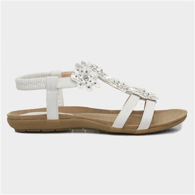 Stella Womens White Flower Crochet Sandal