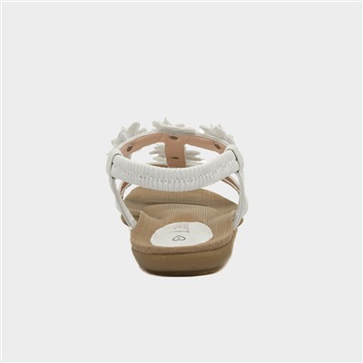 Womens White Flower Crochet T-Bar Sandal