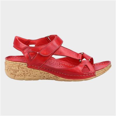Holyhead Womens Red Leather Wedged Sandal