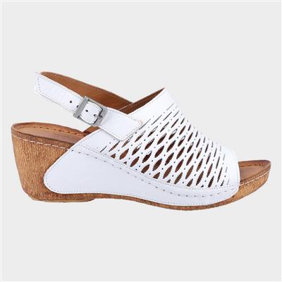 Wrexham Womens White Leather Wedge Sandal