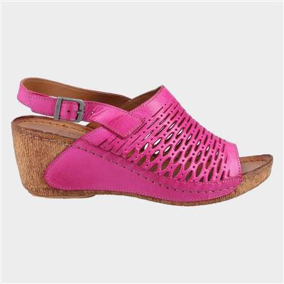 Wrexham Womens Pink Leather Wedge Sandal