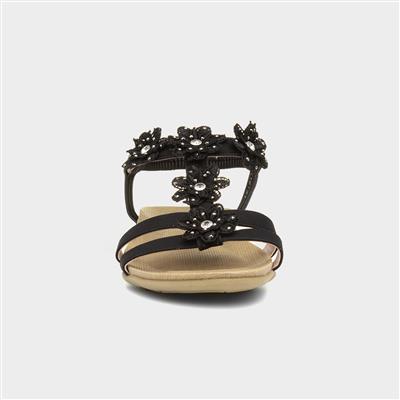 Stella Womens Black Flower Crochet Sandal