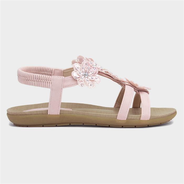 Womens Nude Flower Crochet T-Bar Sandal