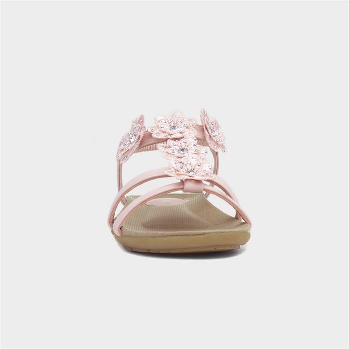 Womens Nude Flower Crochet T-Bar Sandal