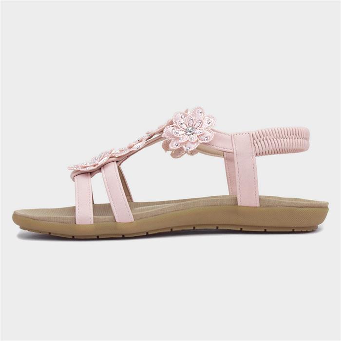 Womens Nude Flower Crochet T-Bar Sandal