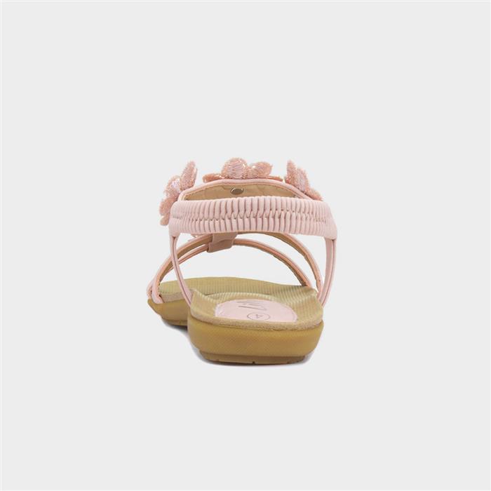 Womens Nude Flower Crochet T-Bar Sandal