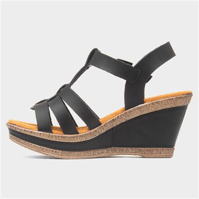 Neptune Womens Black Wedge Sandal
