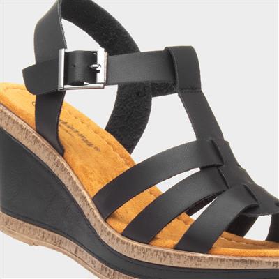 Neptune Womens Black Wedge Sandal