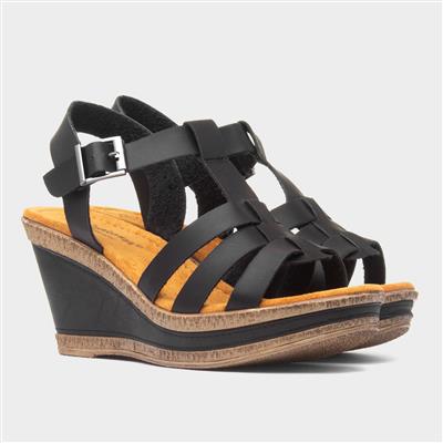 Neptune Womens Black Wedge Sandal