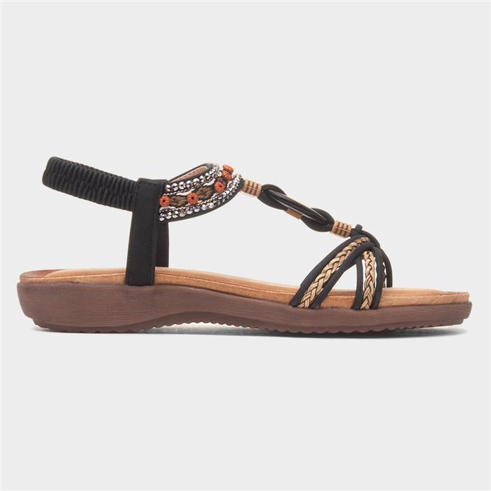 Grenada Womens Black T-Bar Sandal