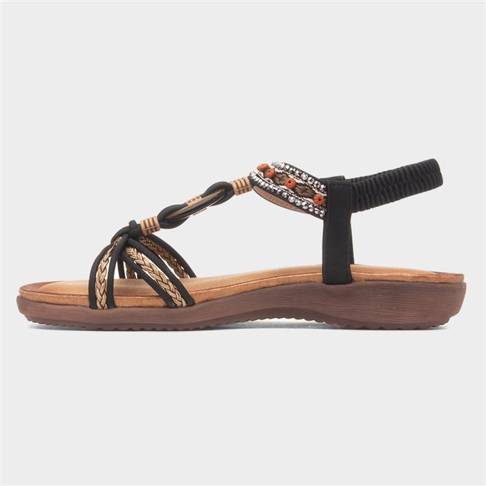 Grenada Womens Black T-Bar Sandal