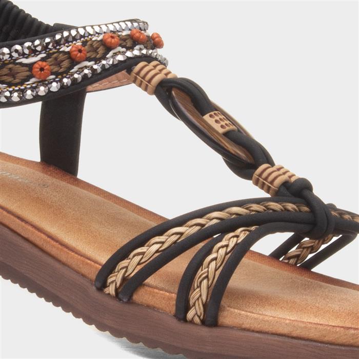 Grenada Womens Black T-Bar Sandal