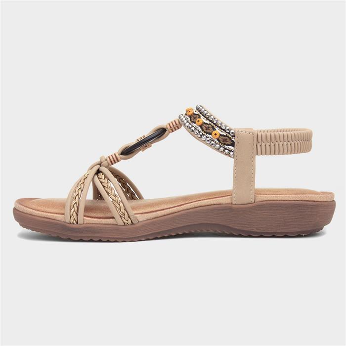 Grenada Womens Beige T-Bar Sandal