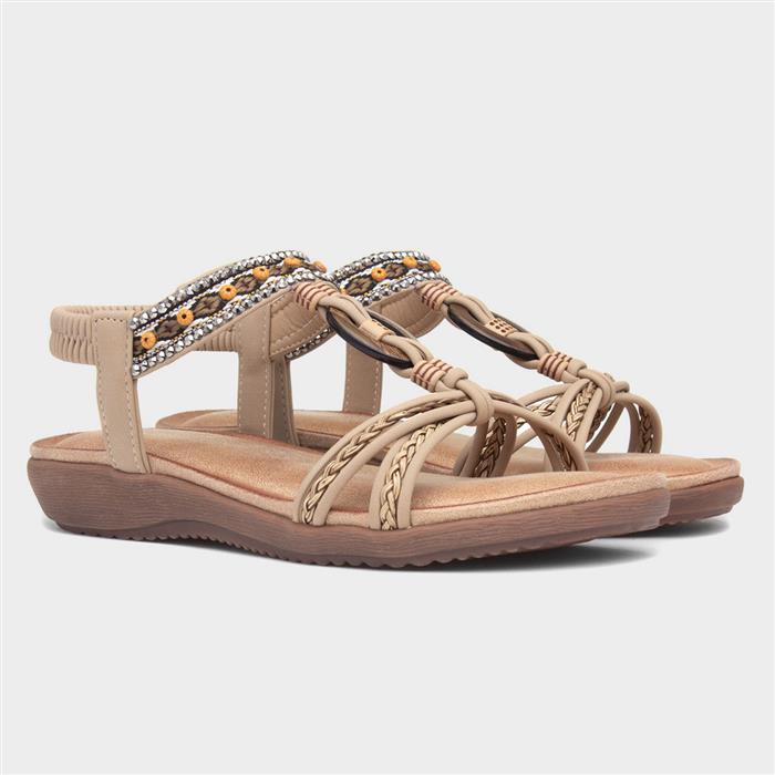 Grenada Womens Beige T-Bar Sandal