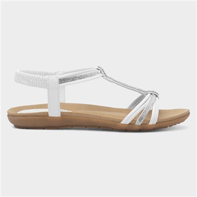 Womens White Strappy Diamante Sandal