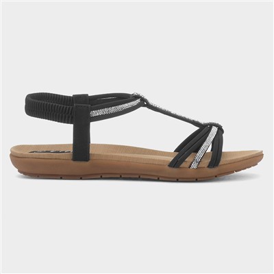 Womens Black Strappy Diamante Sandal