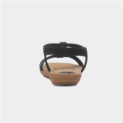 Womens Black Strappy Diamante Sandal