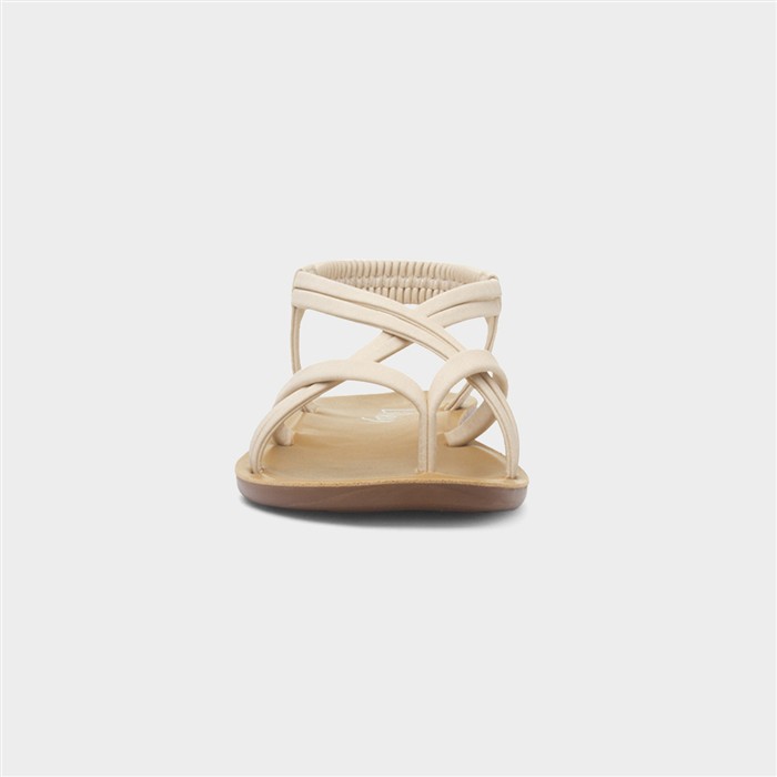 Womens Cream Flat Strappy Toe Post Sandal