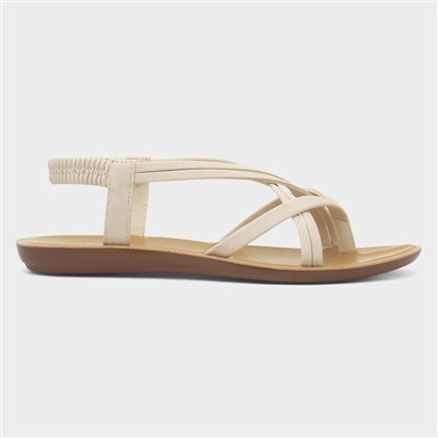 Womens Cream Flat Strappy Toe Post Sandal