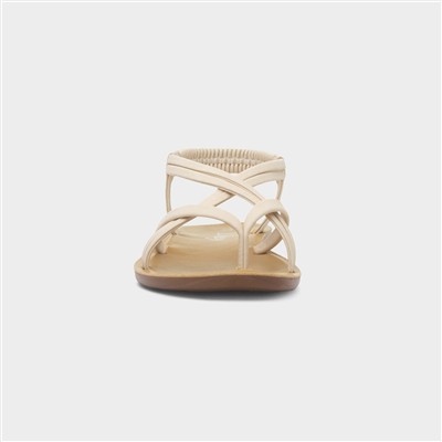 Womens Cream Flat Strappy Toe Post Sandal