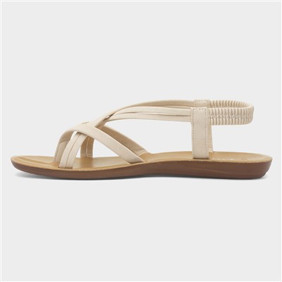 Womens Cream Flat Strappy Toe Post Sandal