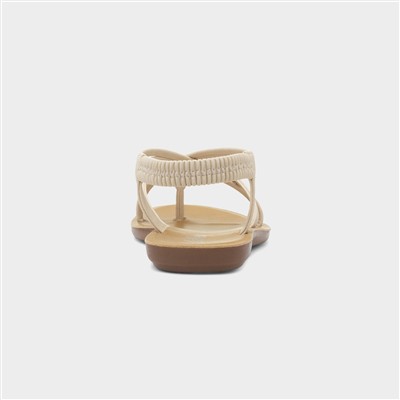 Womens Cream Flat Strappy Toe Post Sandal