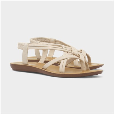 Womens Cream Flat Strappy Toe Post Sandal