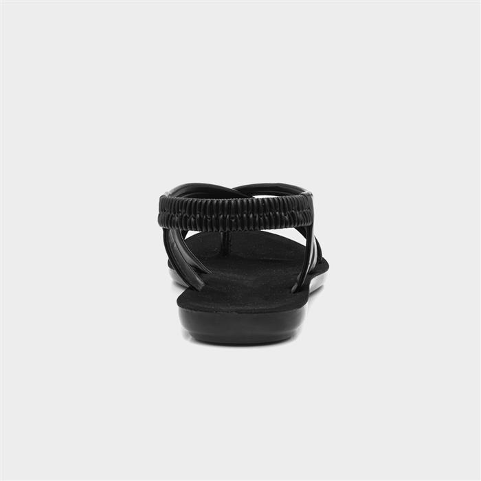 Womens Black Flat Strappy Toe Post Sandal