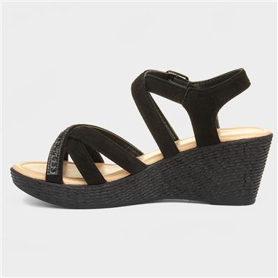 Sydney Womens Black Wedge Strappy Sandal