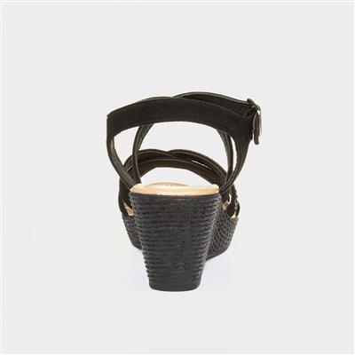 Sydney Womens Black Wedge Strappy Sandal