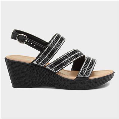 Womens Black Bejewelled Wedge Sandal