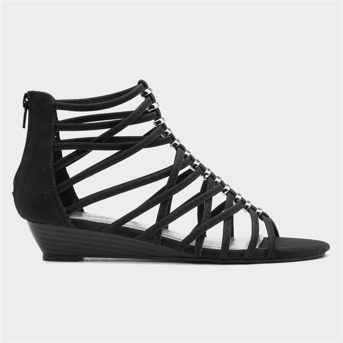 Womens Black Wedge Strappy Gladiator Sandal