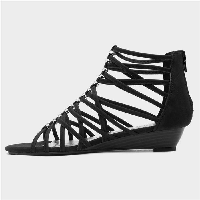 Womens Black Wedge Strappy Gladiator Sandal
