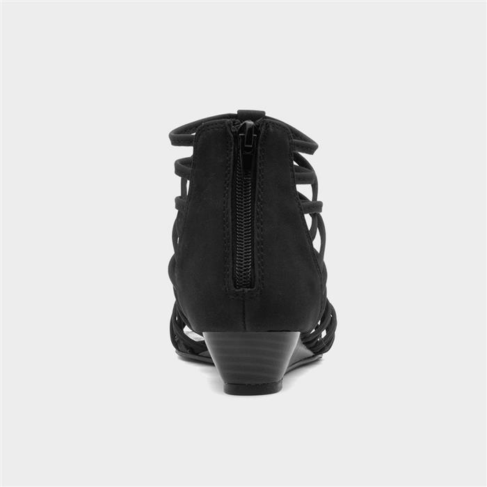 Womens Black Wedge Strappy Gladiator Sandal