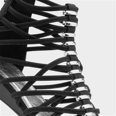 Sabrina Womens Black Wedge Strappy Sandal