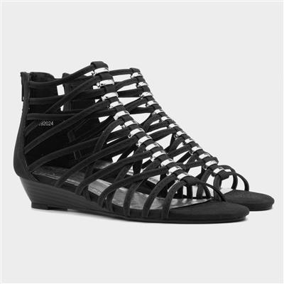 Sabrina Womens Black Wedge Strappy Sandal