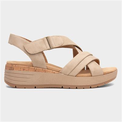 Sukie Womens Beige Wedge Strappy Sandal