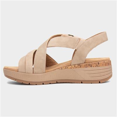 Sukie Womens Beige Wedge Strappy Sandal