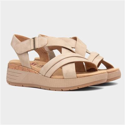 Sukie Womens Beige Wedge Strappy Sandal