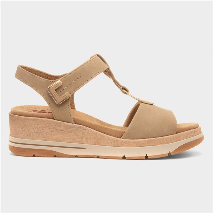 Mandalay Womens Beige Wedge T-Bar Sandal