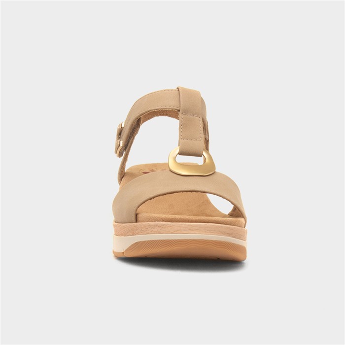 Mandalay Womens Beige Wedge T-Bar Sandal