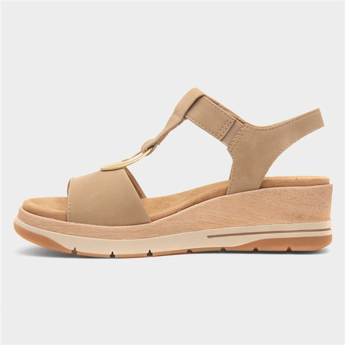 Mandalay Womens Beige Wedge T-Bar Sandal