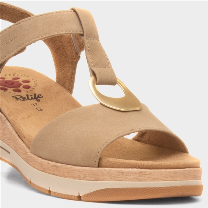 Mandalay Womens Beige Wedge T-Bar Sandal