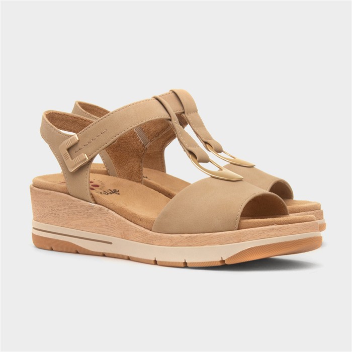 Mandalay Womens Beige Wedge T-Bar Sandal