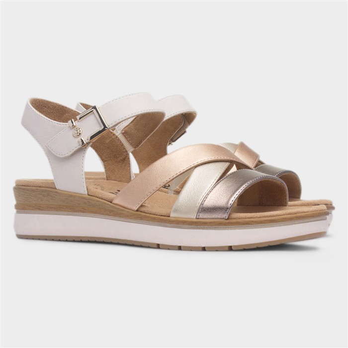 Perth Womens Cream Wedge Strappy Sandal