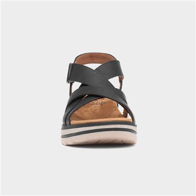 Stephanie Womens Black Wedge Strappy Sandal