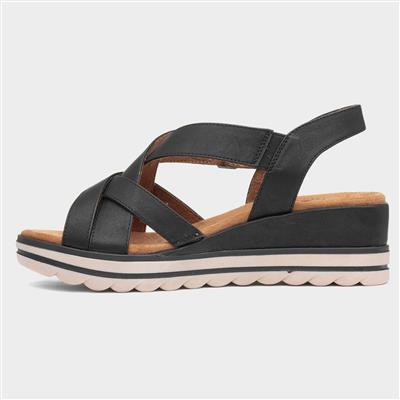 Stephanie Womens Black Wedge Strappy Sandal