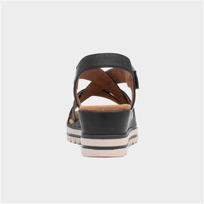 Stephanie Womens Black Wedge Strappy Sandal